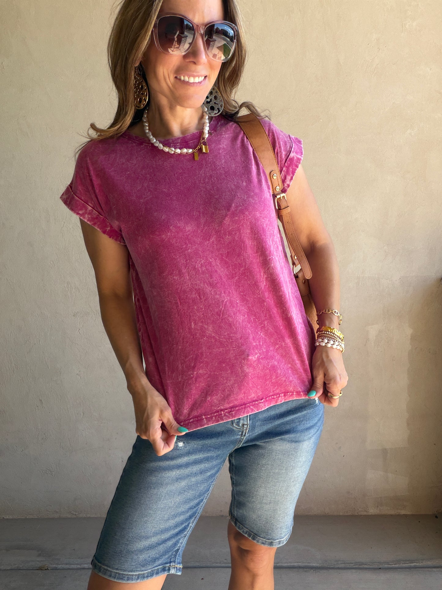 Amber Mineral Washed Top in Magenta