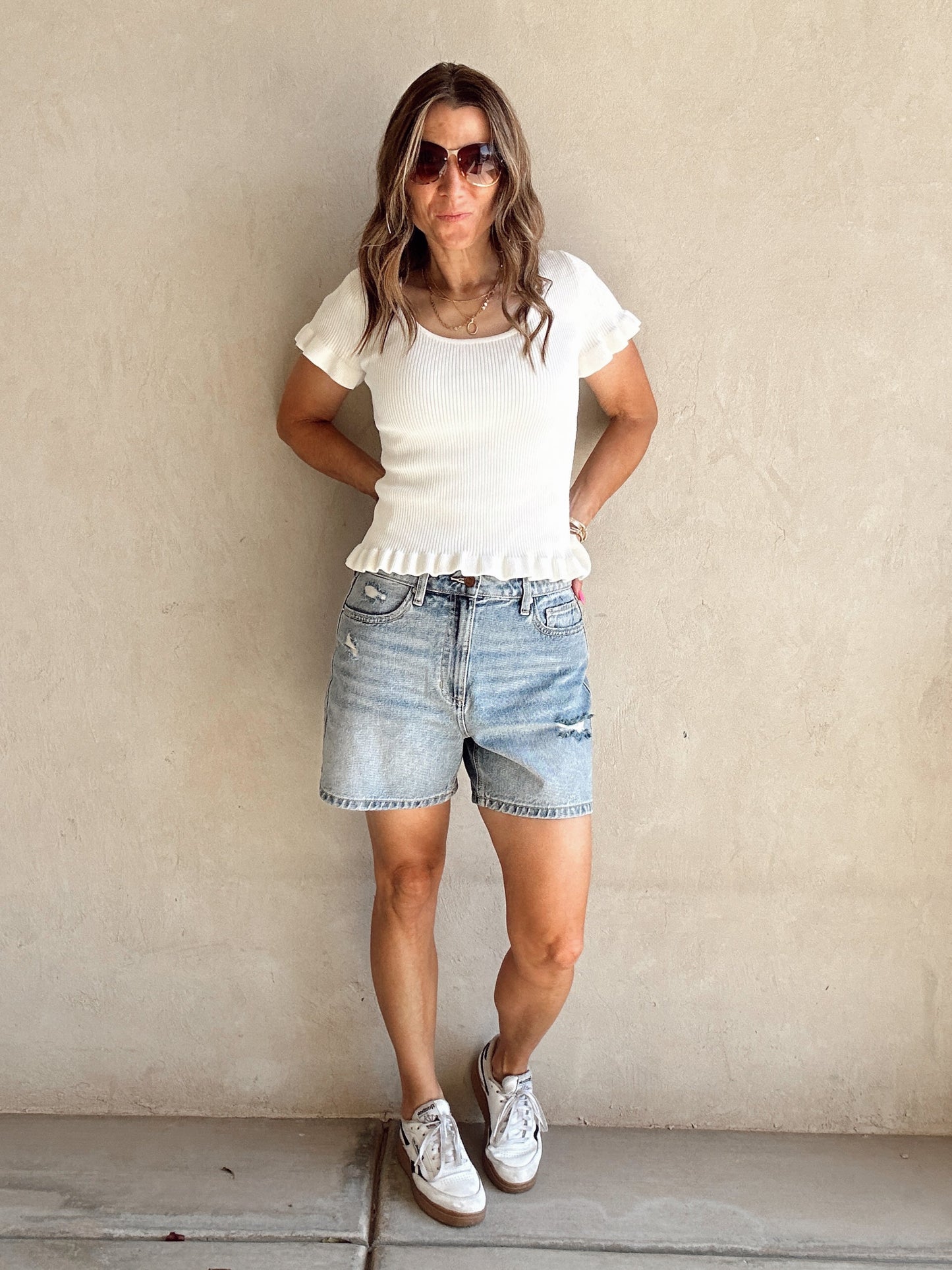 Rilee Scoop Neck Ribbed Top in Ivory