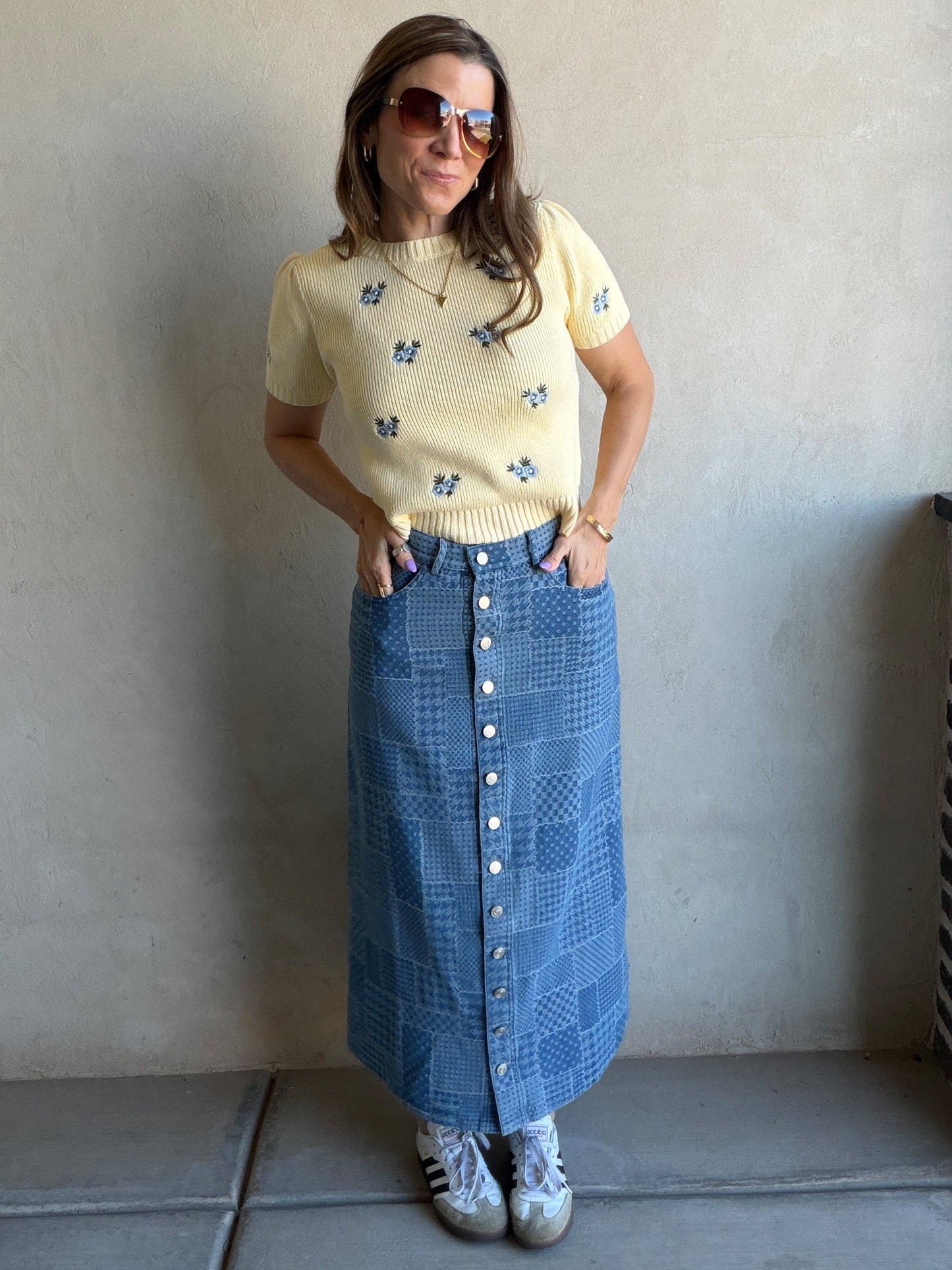 Nicoletta Patchwork Denim Skirt