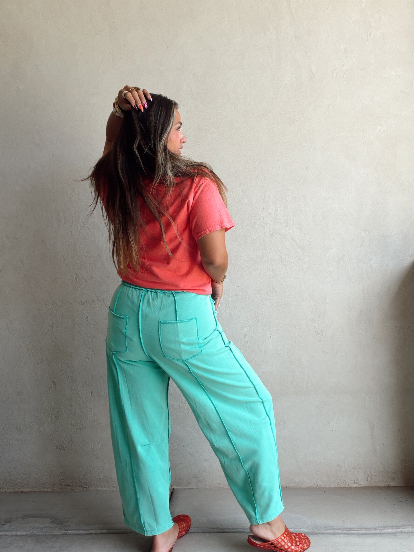 Heather Barrel Sweats in Teal