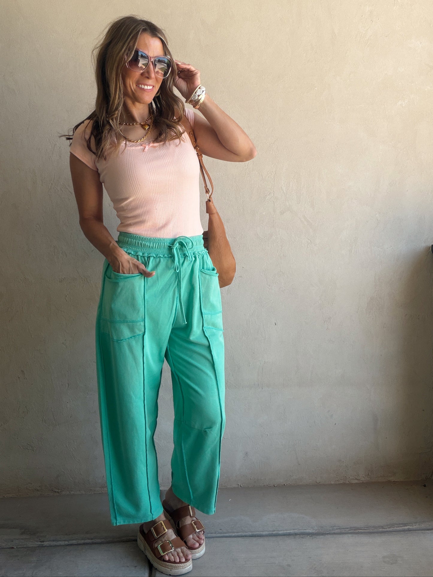 Heather Barrel Sweats in Teal
