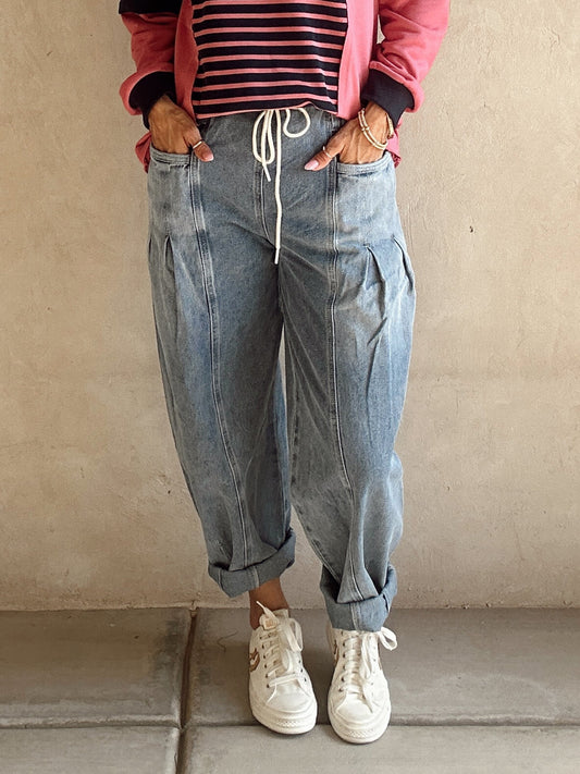 Alyssa Drawstring Barrel Jeans