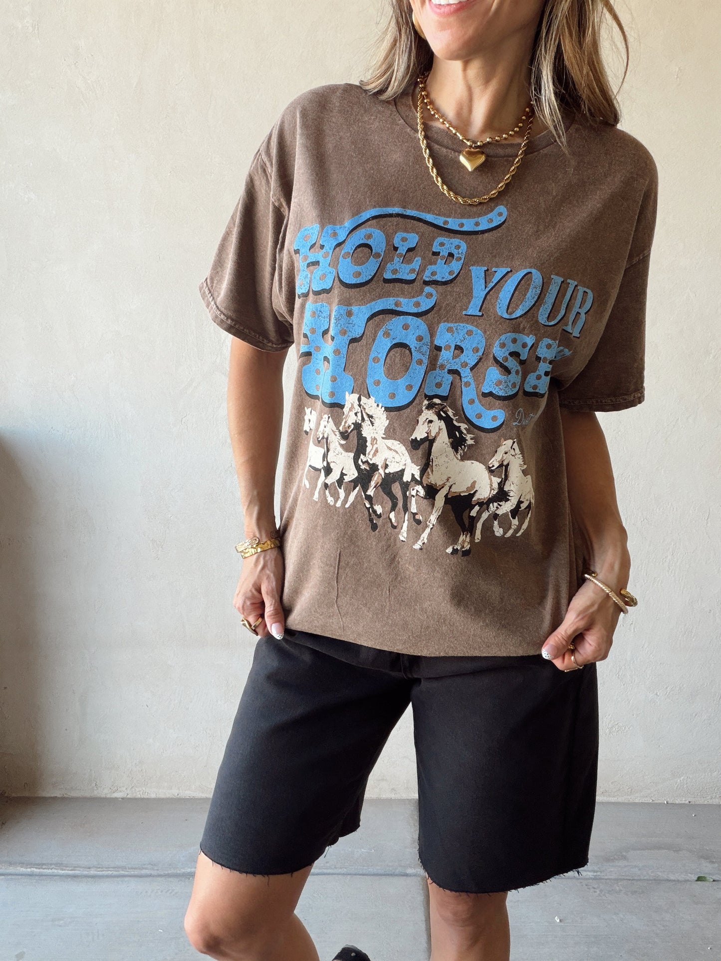 Hold Your Horses Tee in Mineral Wash Brown