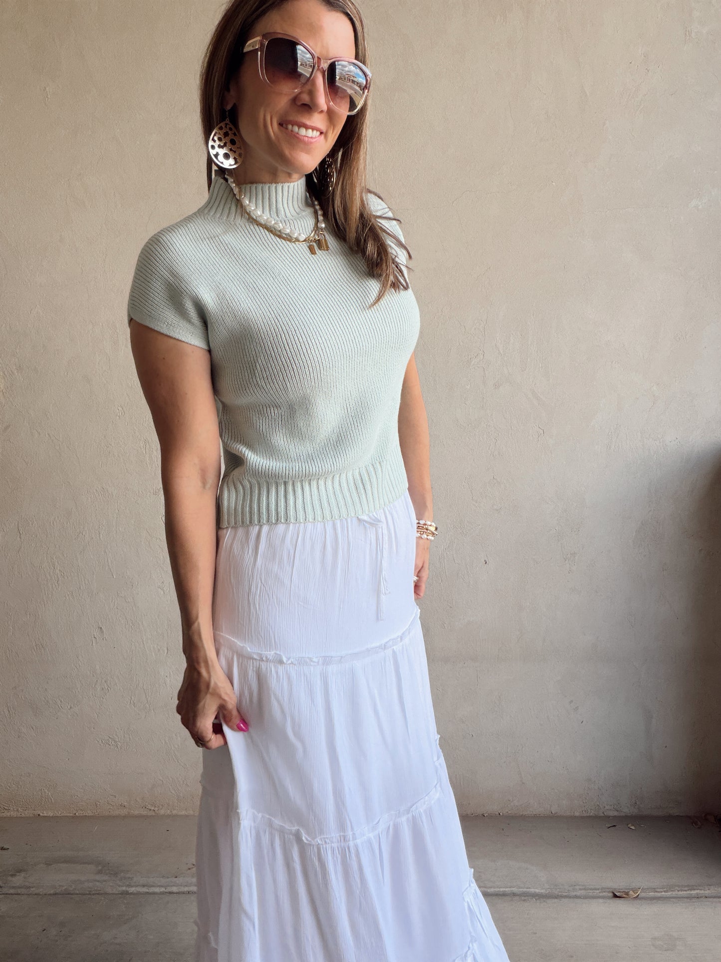 Angie Mock Neck Top in Mint