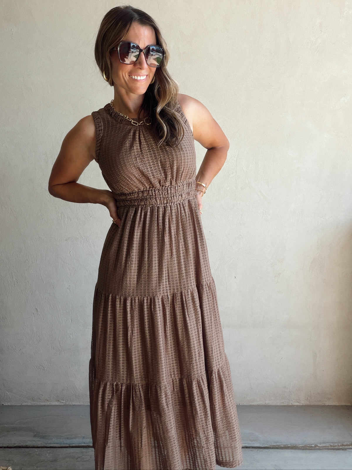 Denise Textured Dress in Mocha