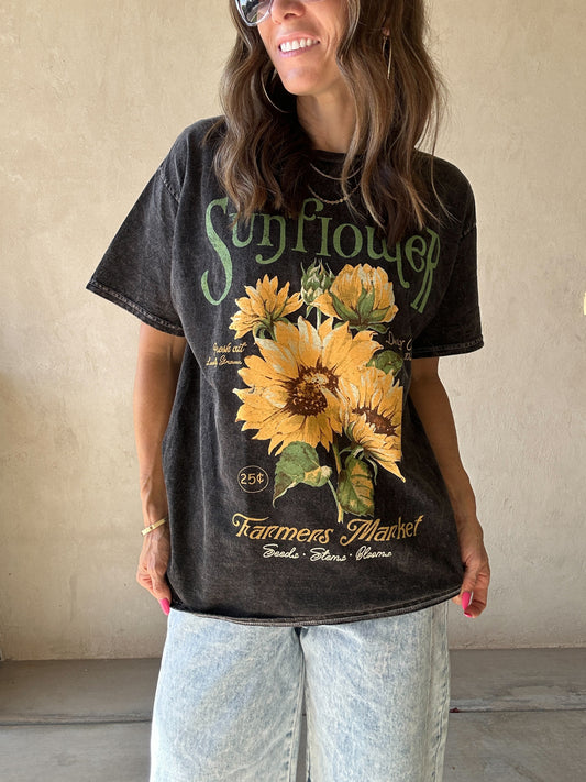 Sunflower Tee in Acid Wash Black