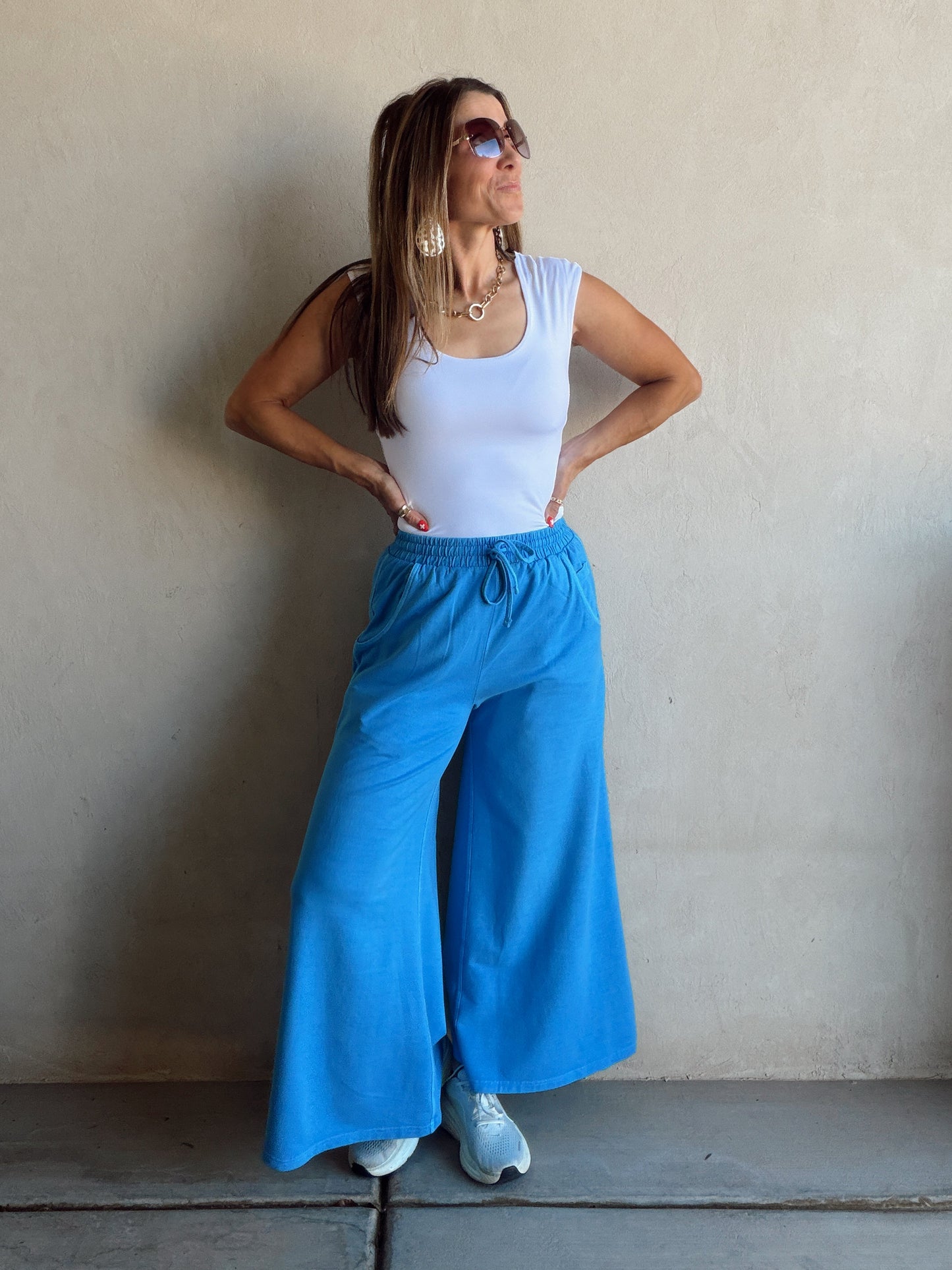 Myra Wide Leg Sweats in Bright Blue
