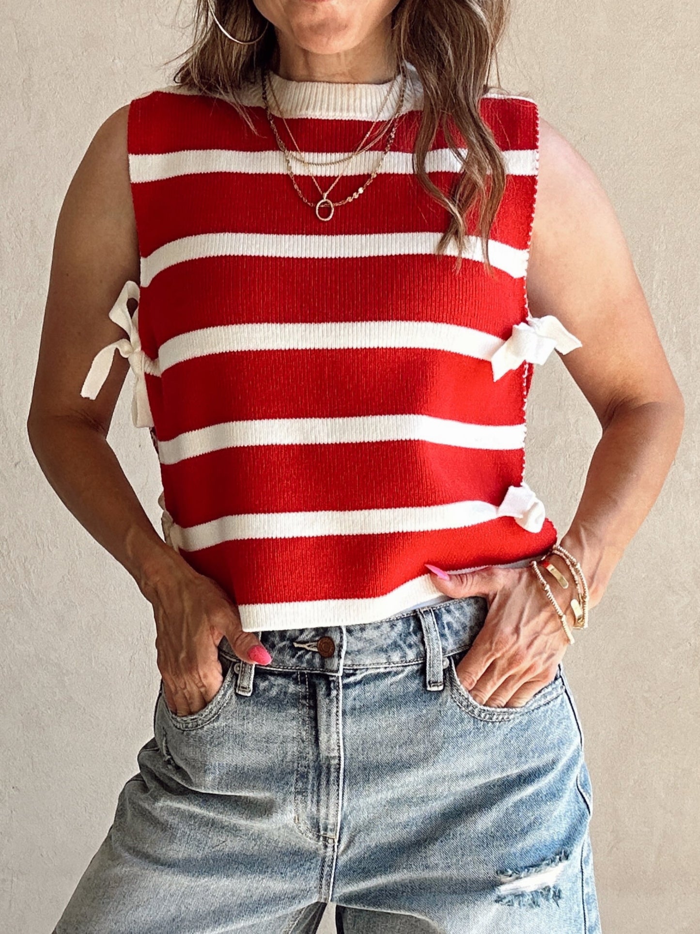 McKenna Striped Vest in Red & Cream