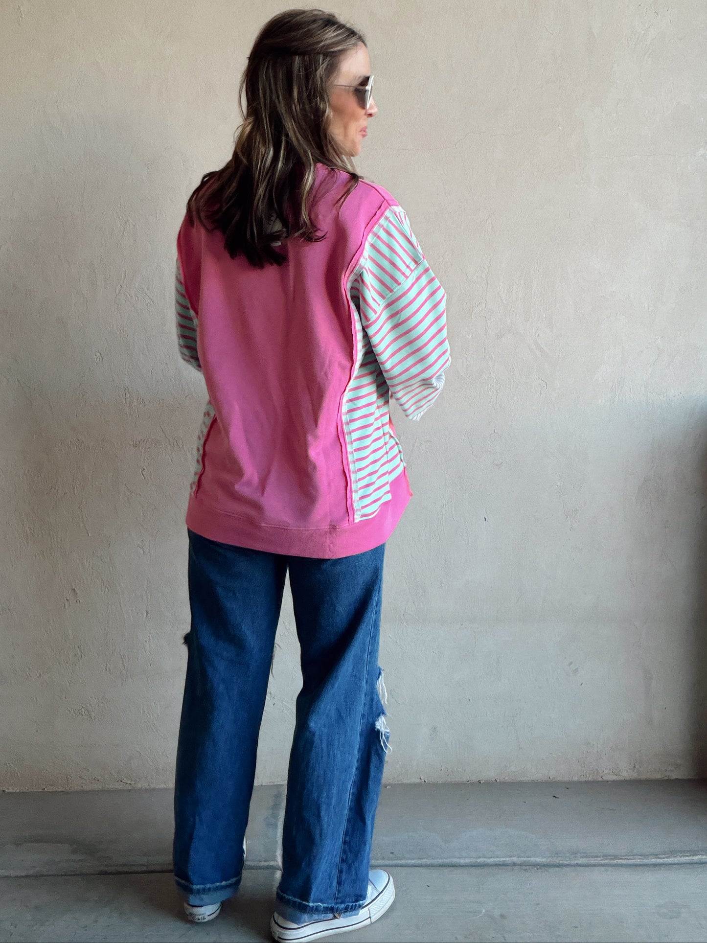 Perry Striped Top in Pink & Turqouise