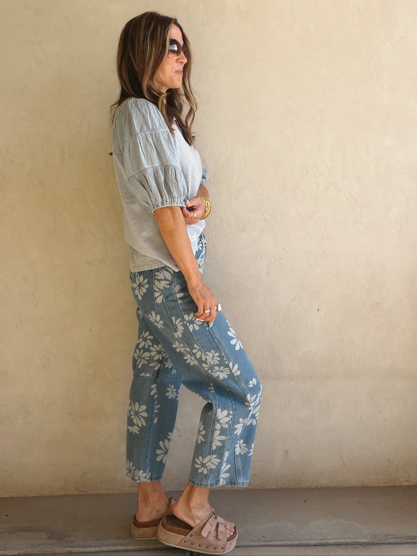 Jenny Gauze Sleeve Top in Mineral Wash Blue