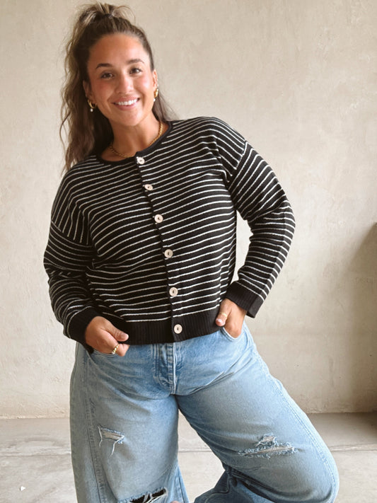 Mandy Striped Cardigan in Black