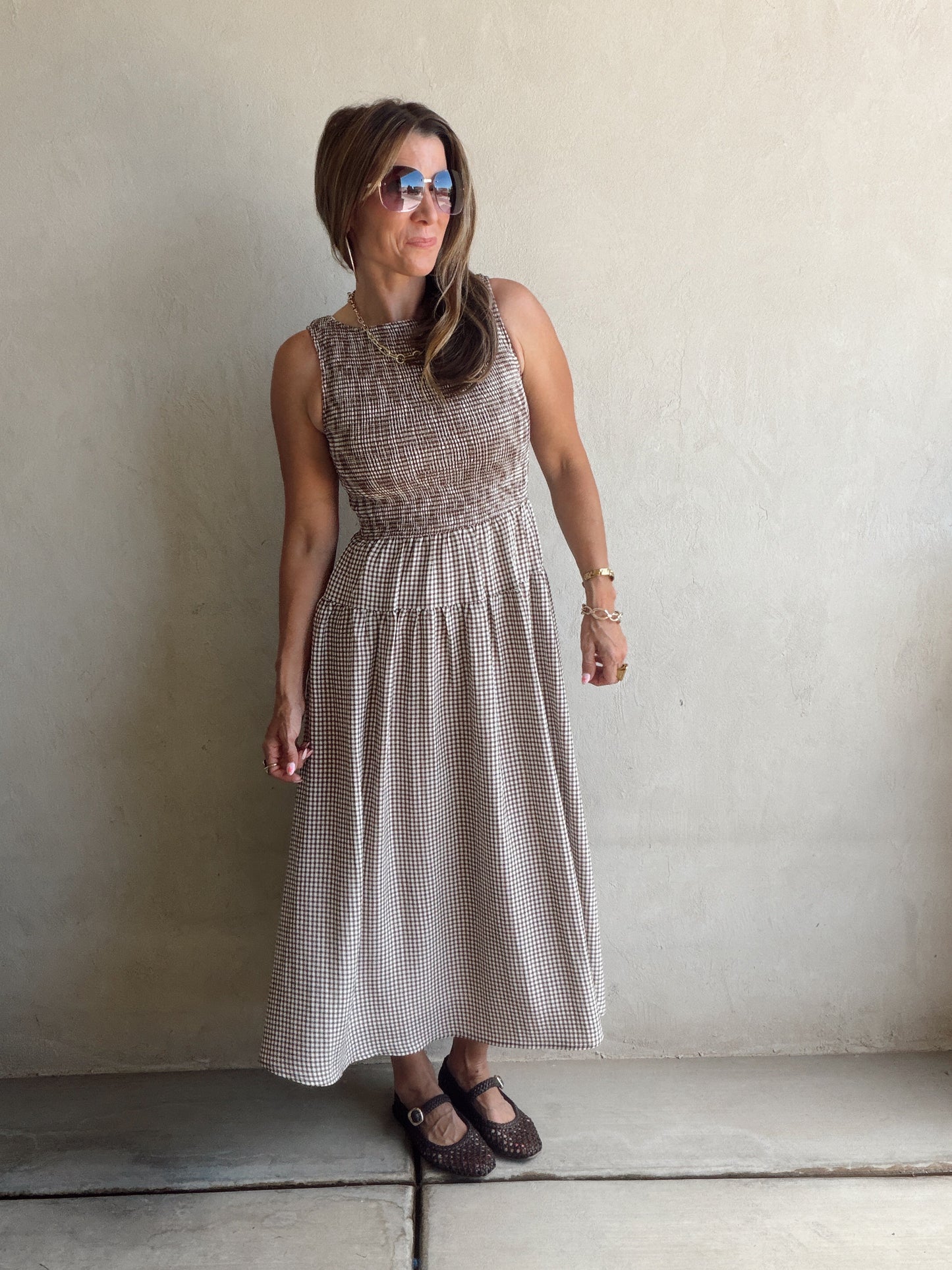 Denise Dress in Gingham Dress in Chocolate & Cream