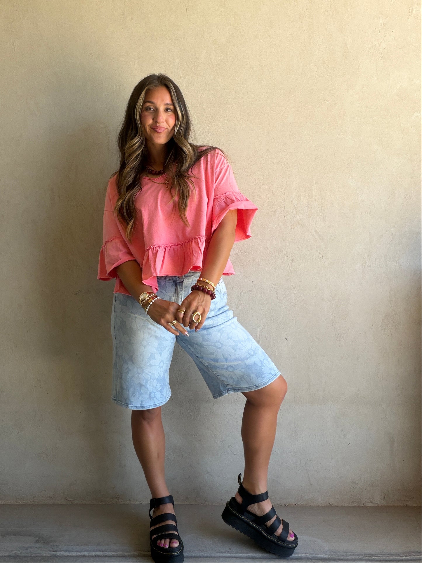Natalia Flowy Top in Coral