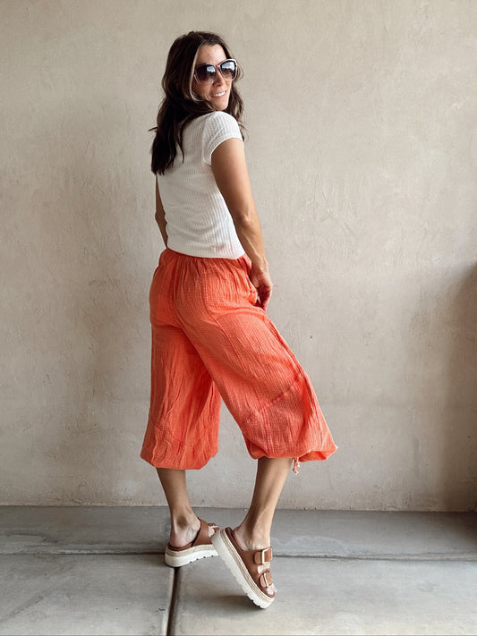 Cassie Crinkle Pants in Tangerine