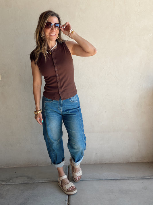 Whitney Ribbed Sleeveless Tank in Chocolate