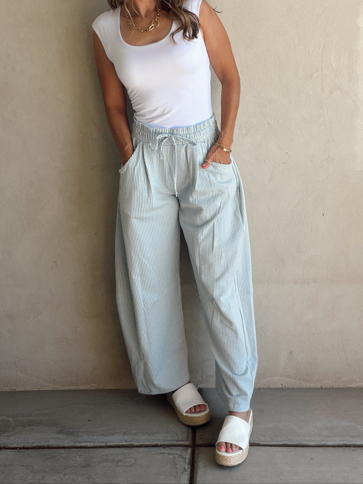 Stella Striped Barrel Pants in Blue