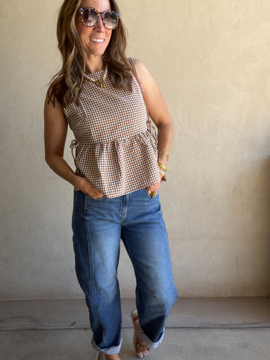 Marilyn Top in Brown Gingham