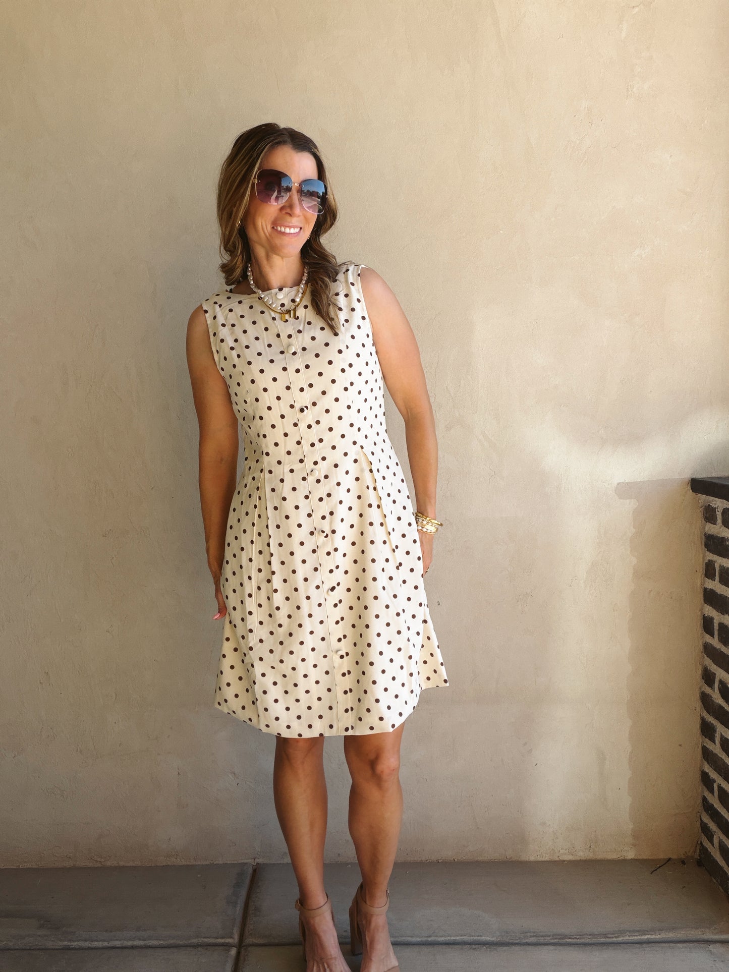 Keelee Polka Dot Dress in Cream & Brown