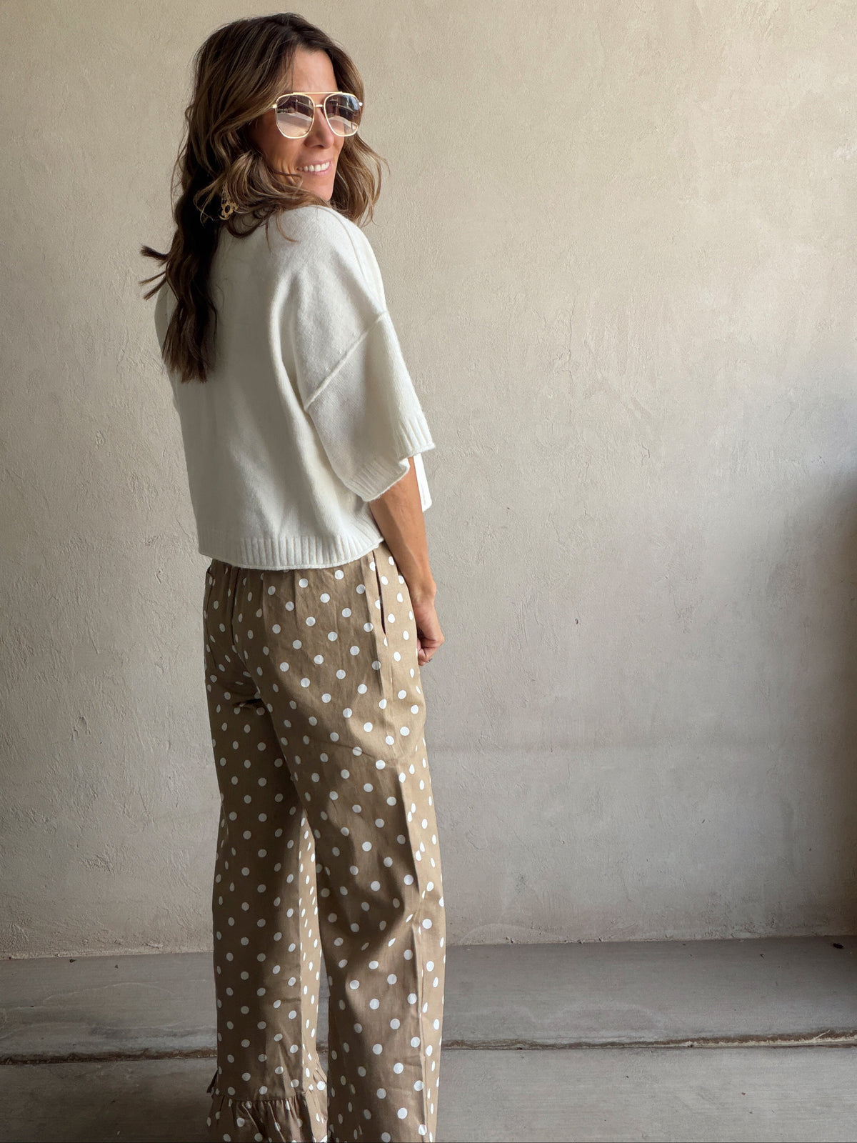 Heather Polka Dot Pants in Tan & Ivory