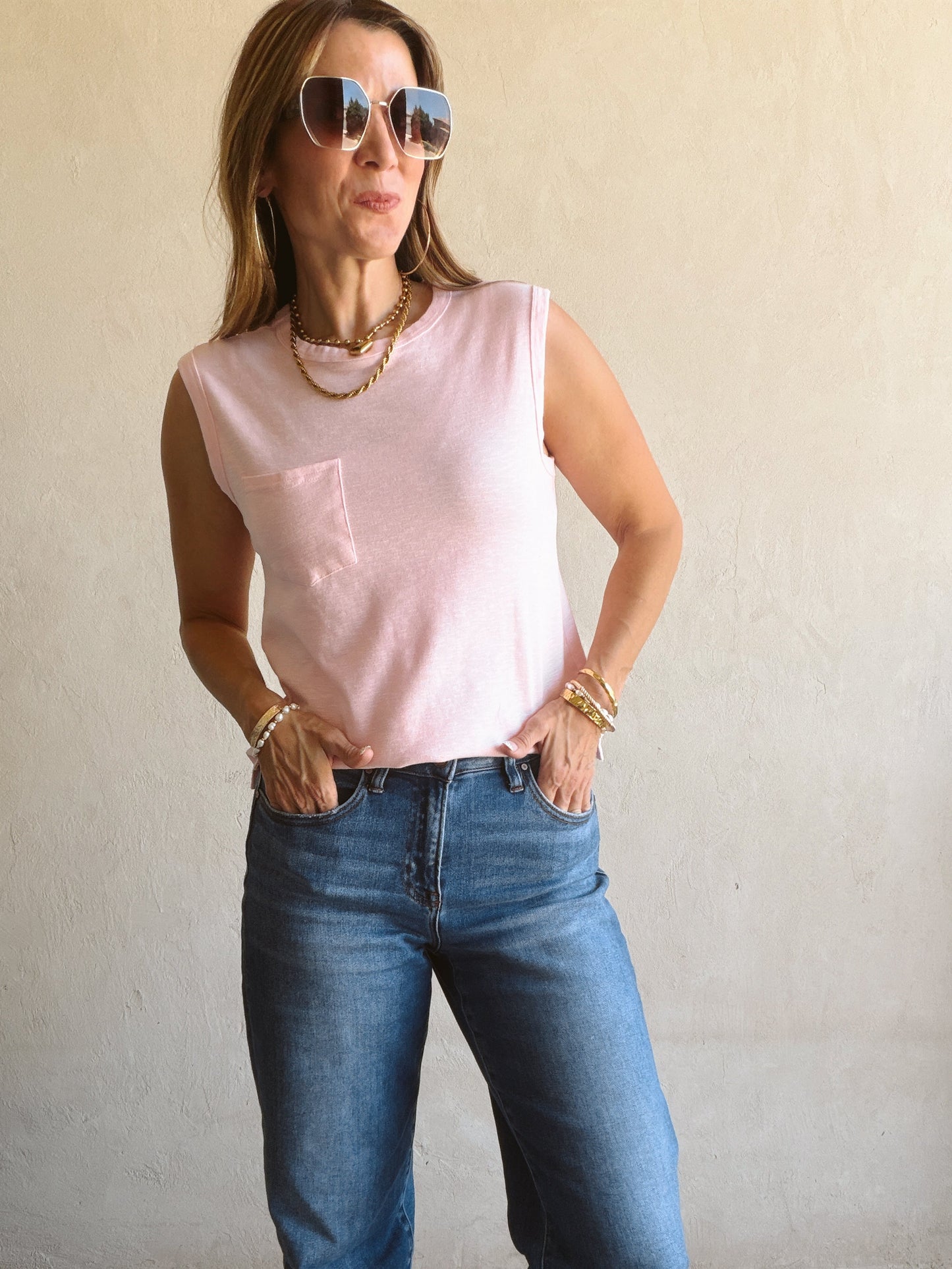 Wren Sleeveless Tank in Pink