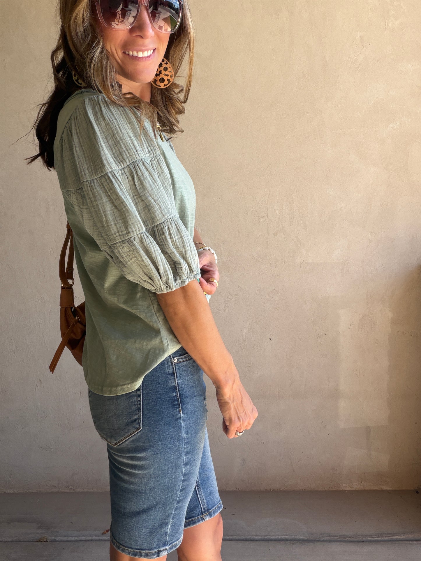Jenny Gauze Sleeve Top in Sage