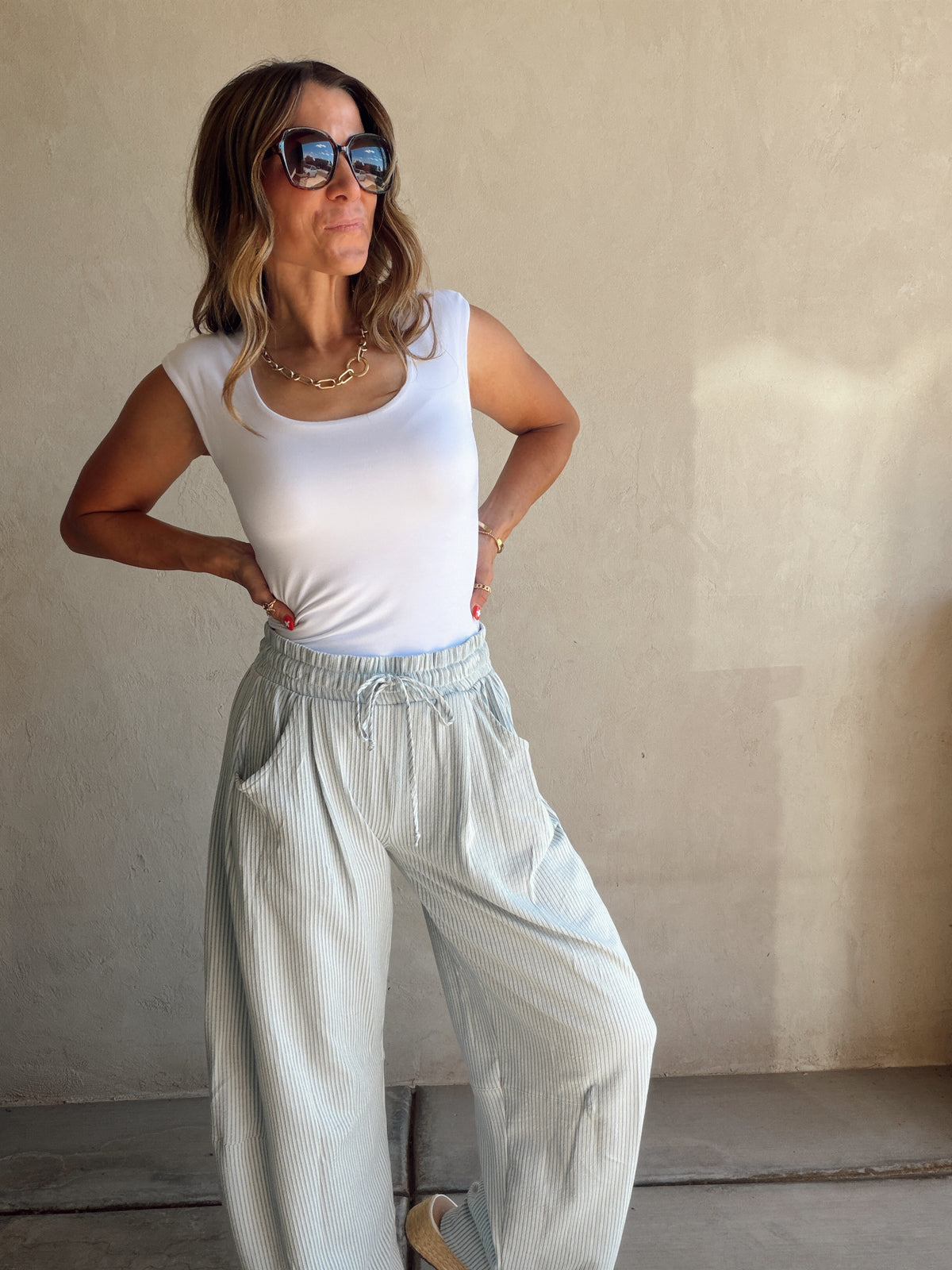Stella Striped Barrel Pants in Blue