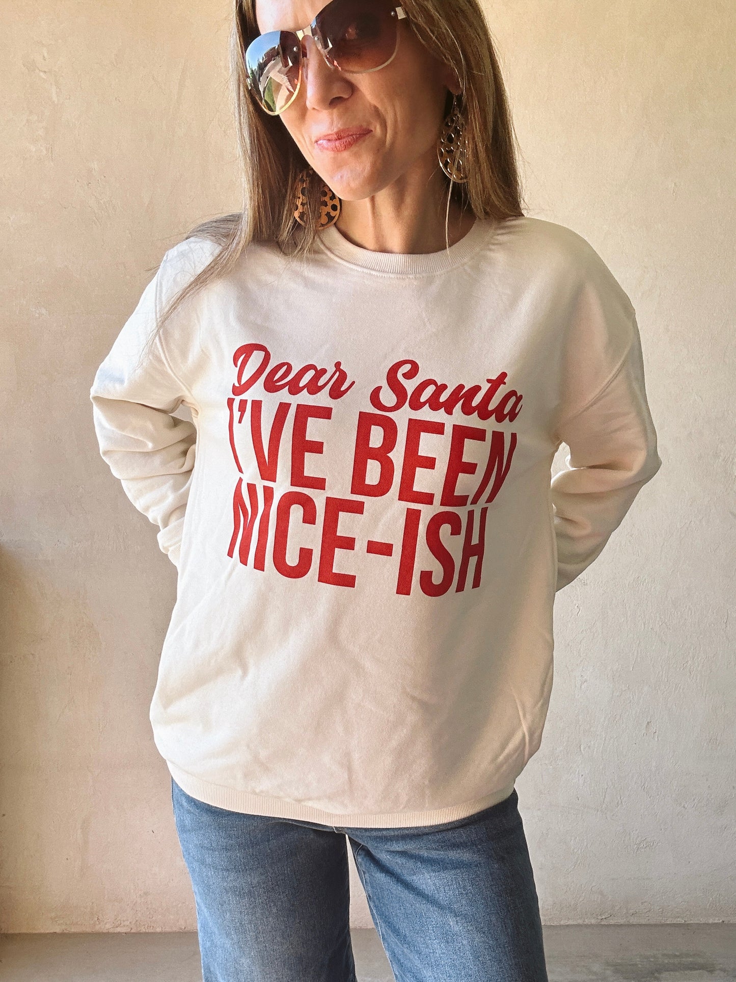 I've Been Niceish Santa Sweatshirt in Cream