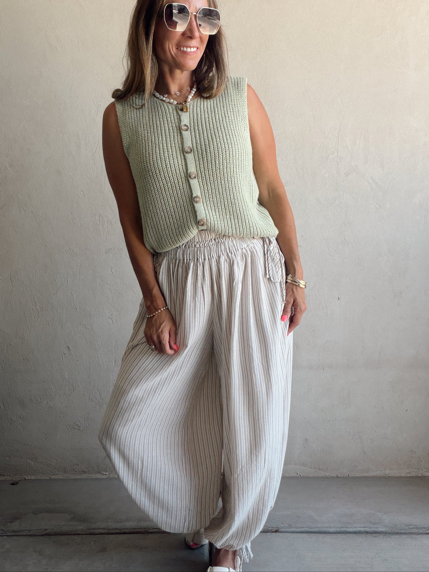 Sherry Striped Parachute Pants in Mocha & Ivory