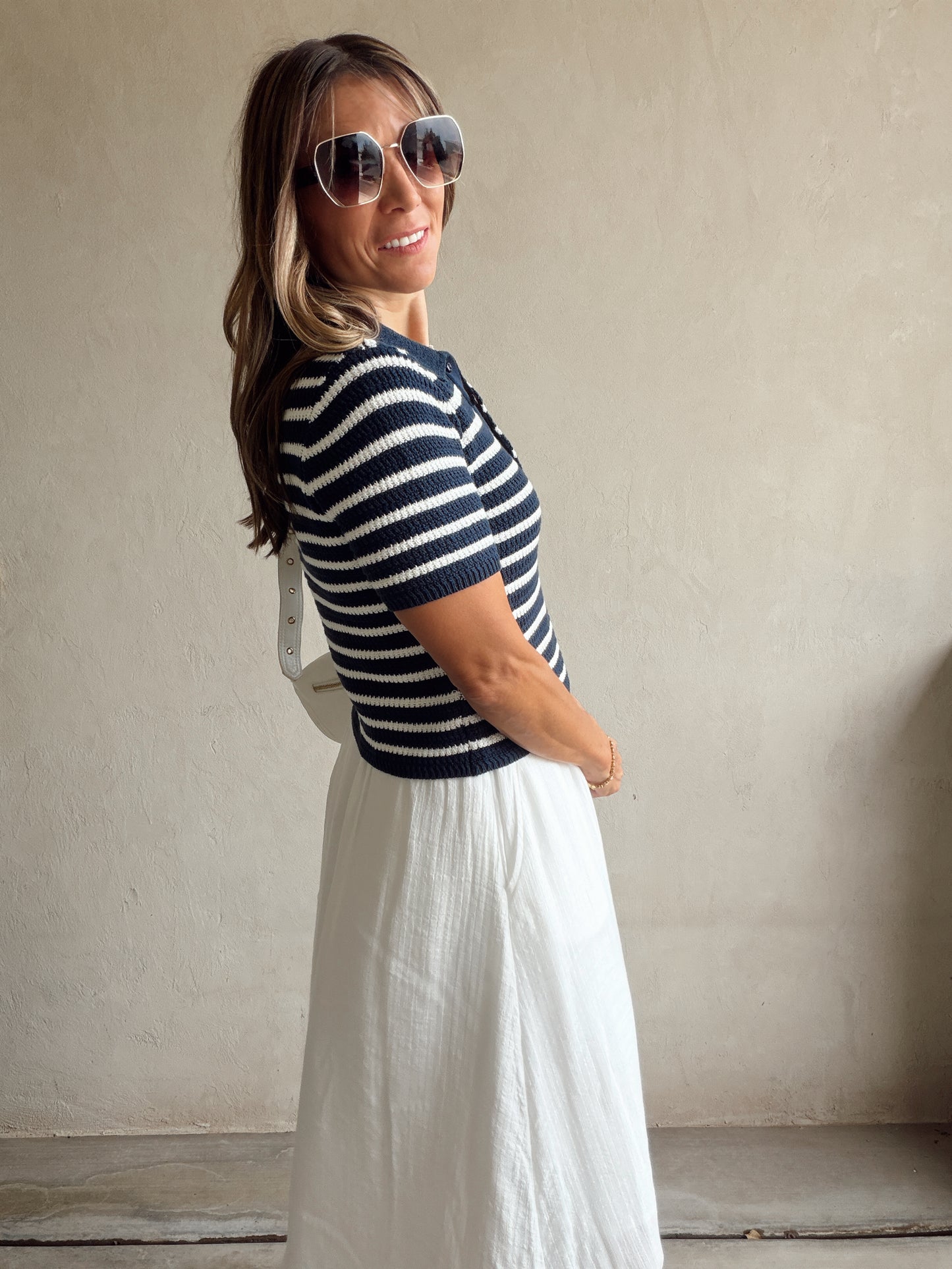 Savannah Striped Knit Top in Navy & White