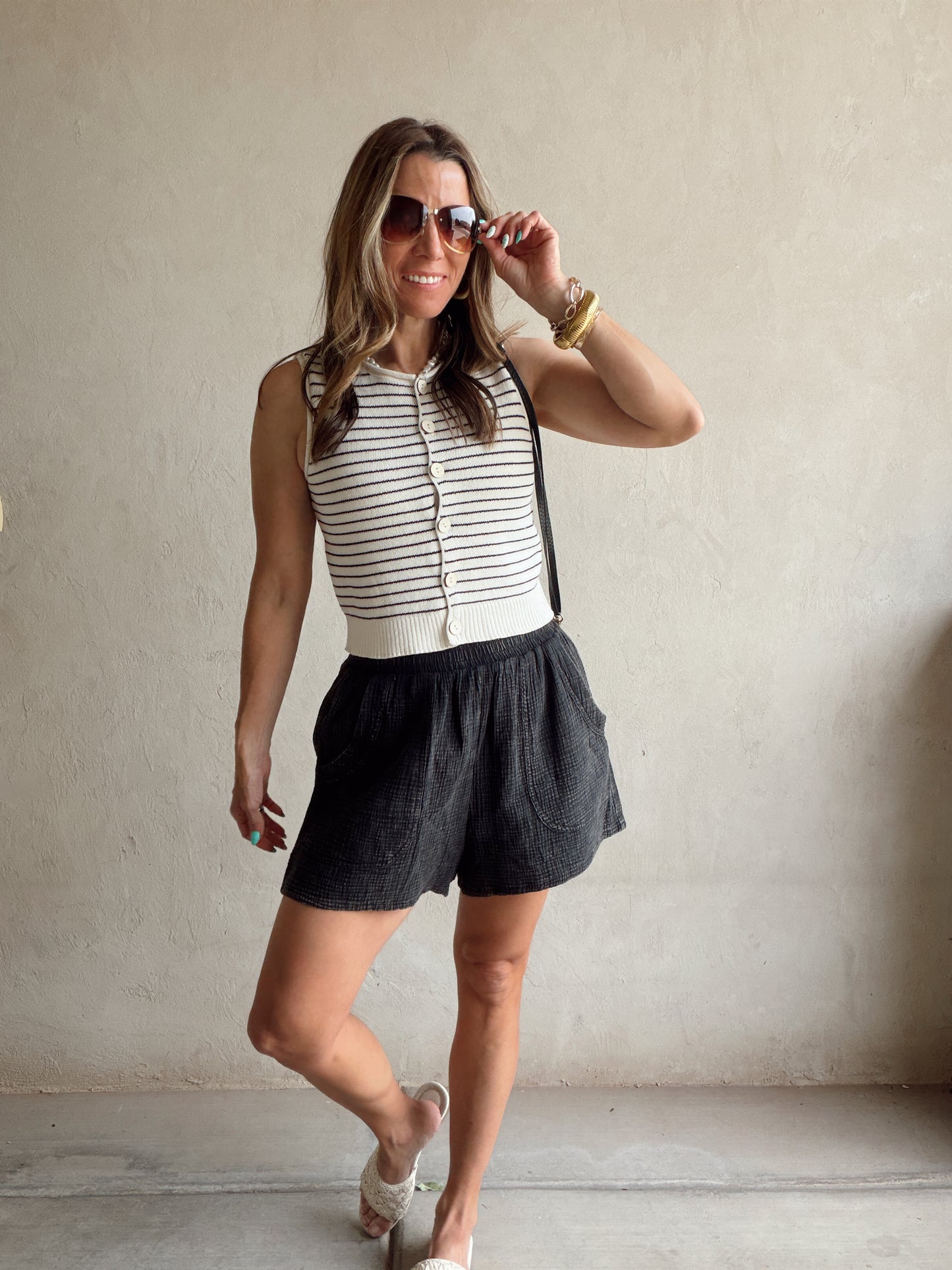 Kiley Striped Tank in Cream & Black