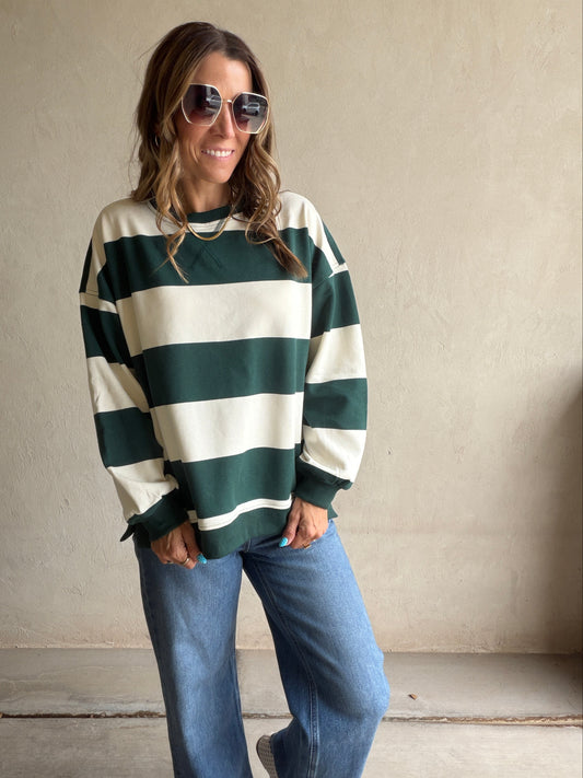 Jada Sweatshirt in Hunter Green & Cream