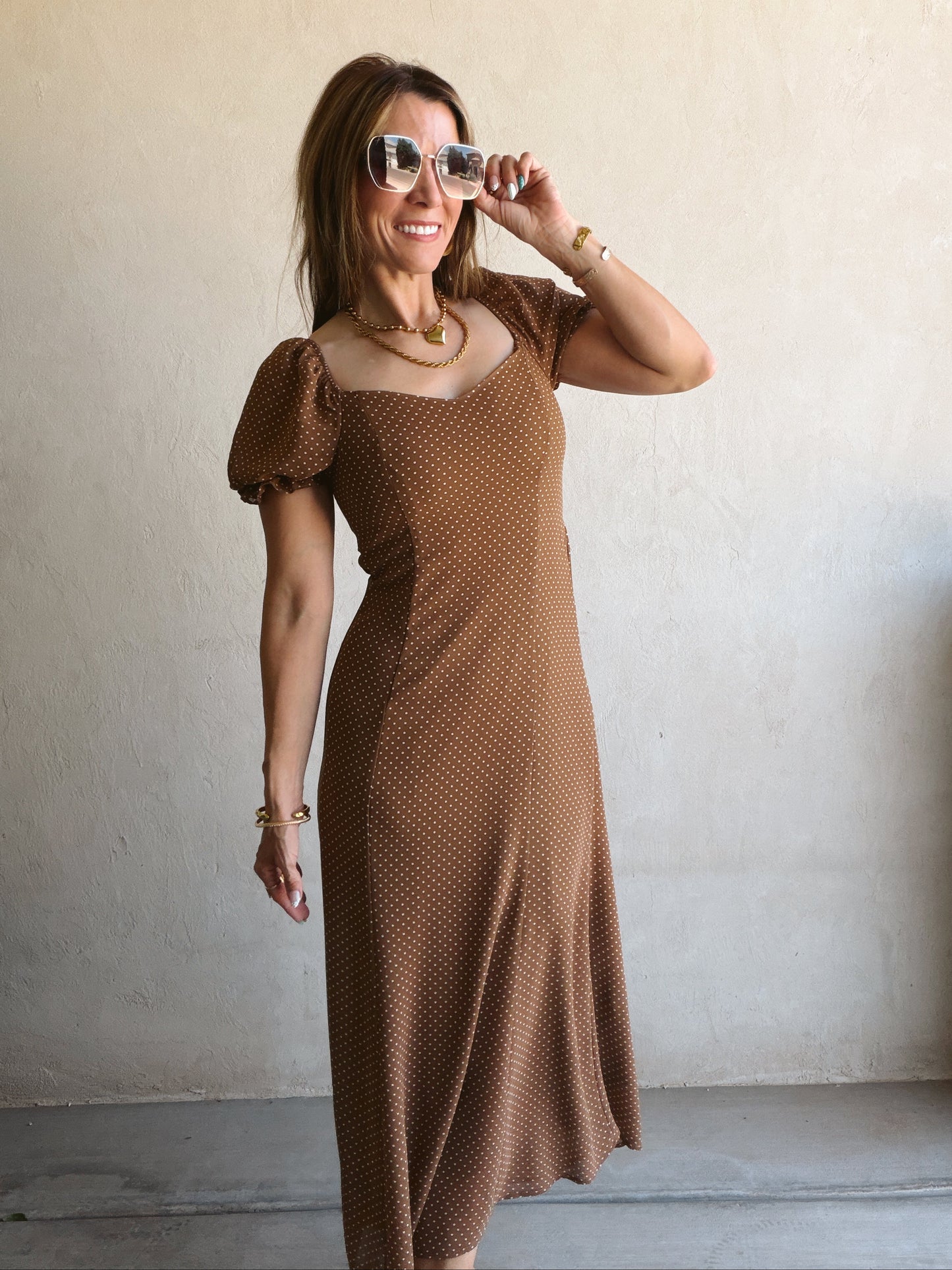 Bridget Dress in Brown Polka Dot