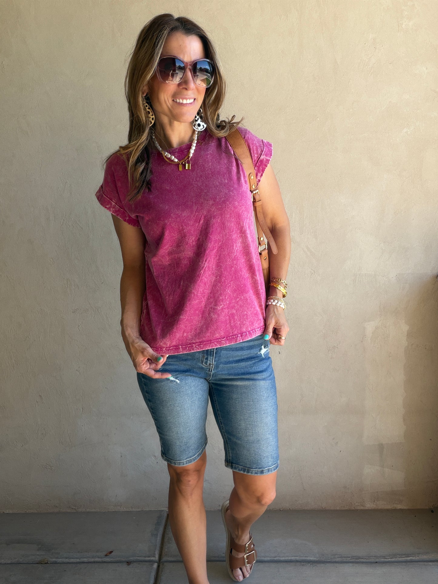 Amber Mineral Washed Top in Magenta