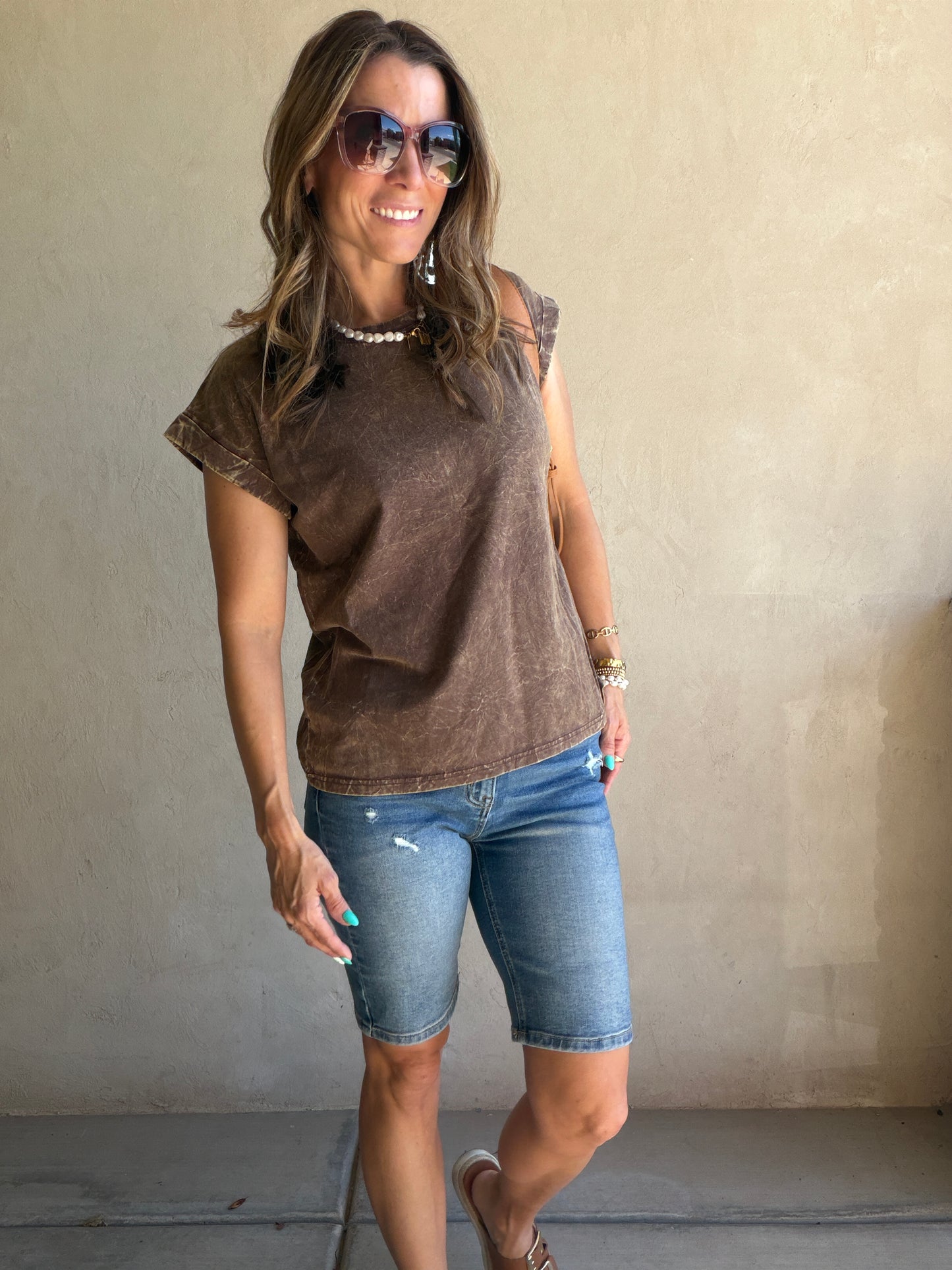 Amber Mineral Washed Top in Mocha