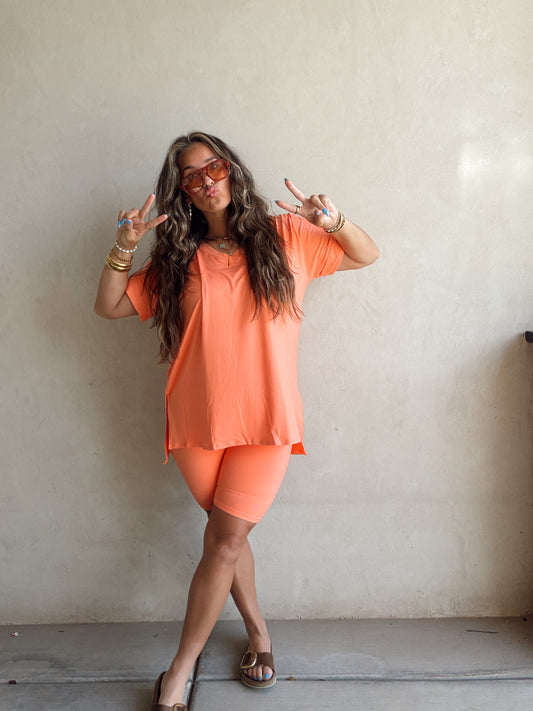 Jillian Heavenly Biker Set in Coral