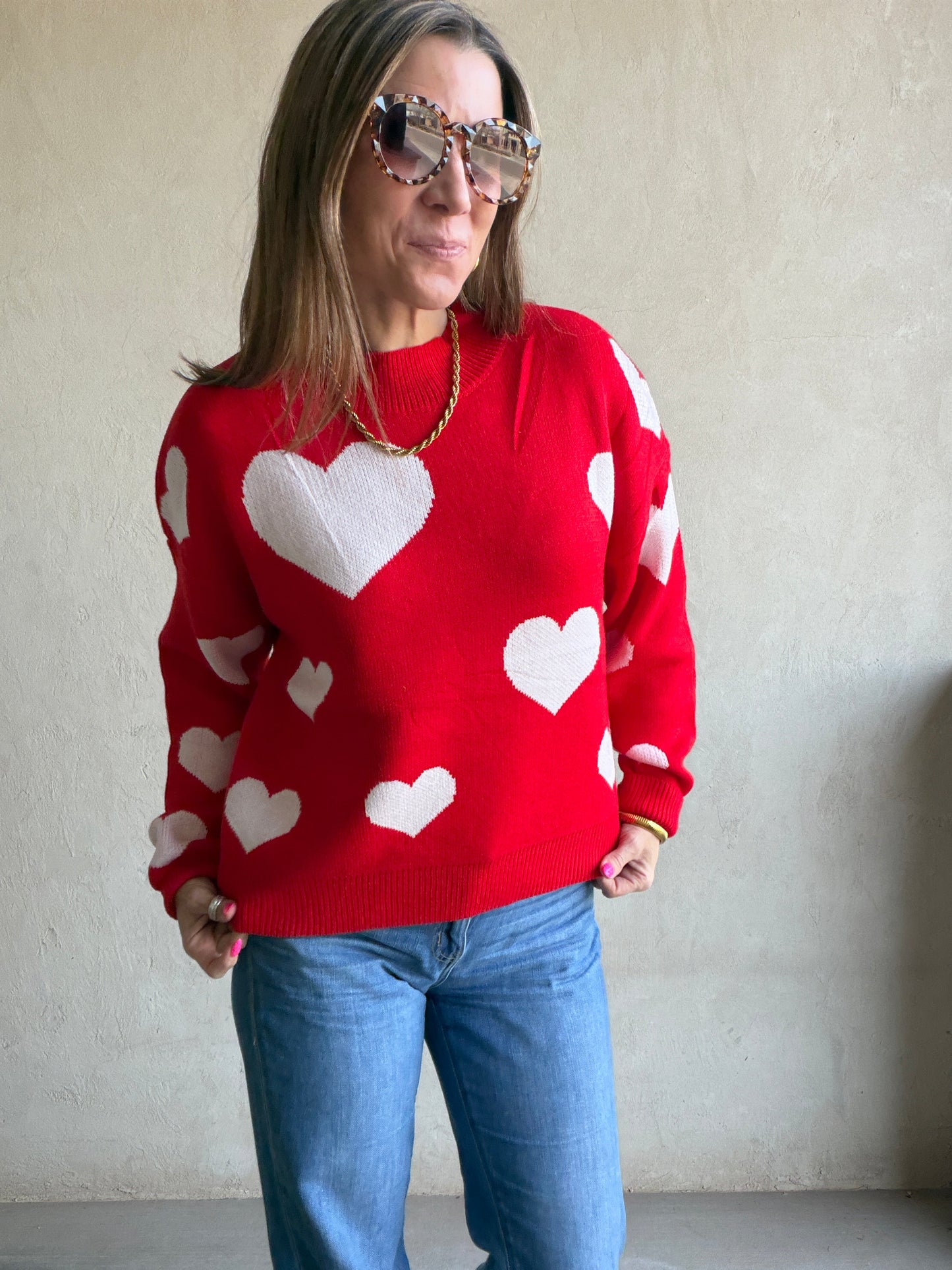 Marie Heart Sweater in Red & White