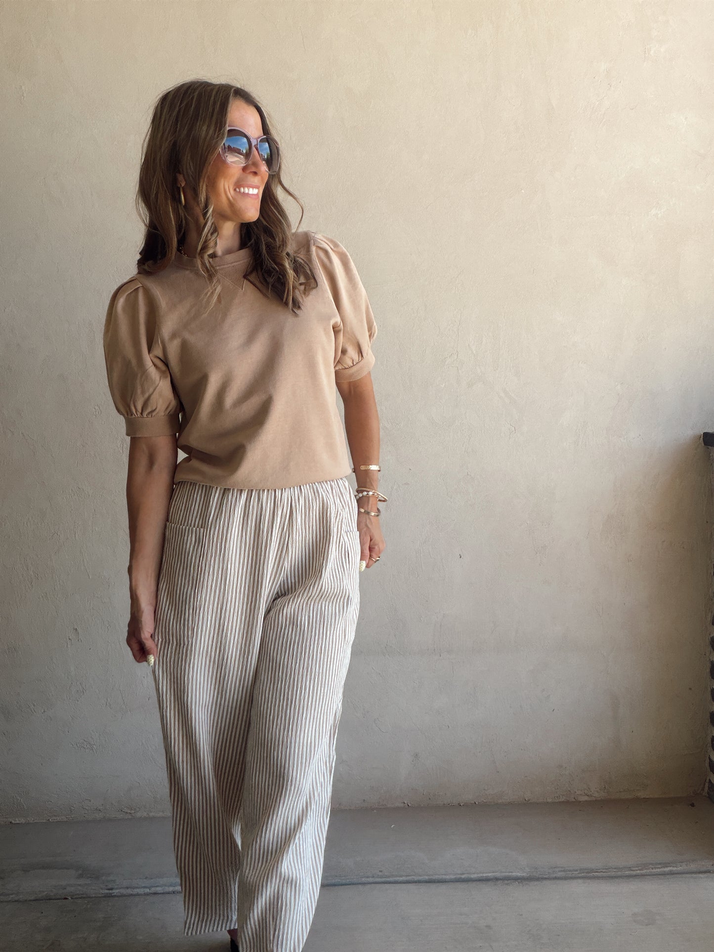 Natalie Puff Sleeve Top in Tan