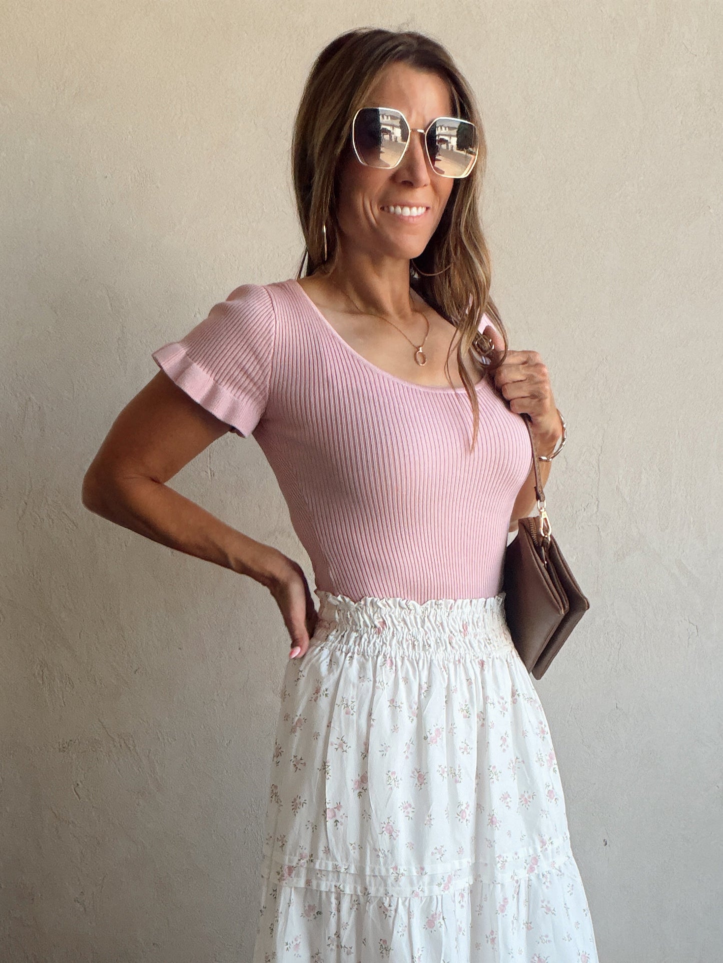 Rilee Ribbed Scoop Neck Top in Mauve