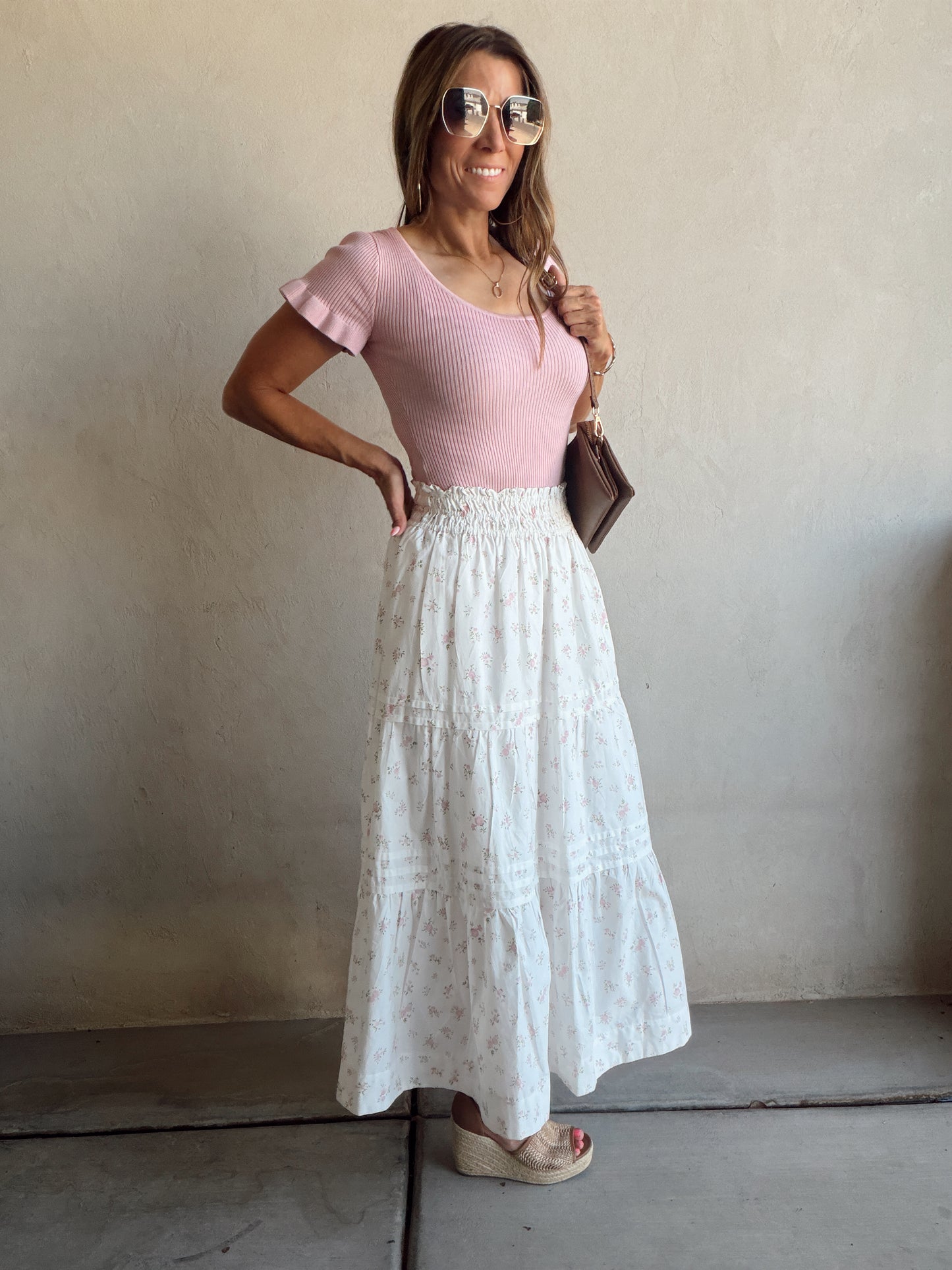 Kynlee Skirt in White & Pink & Green Floral