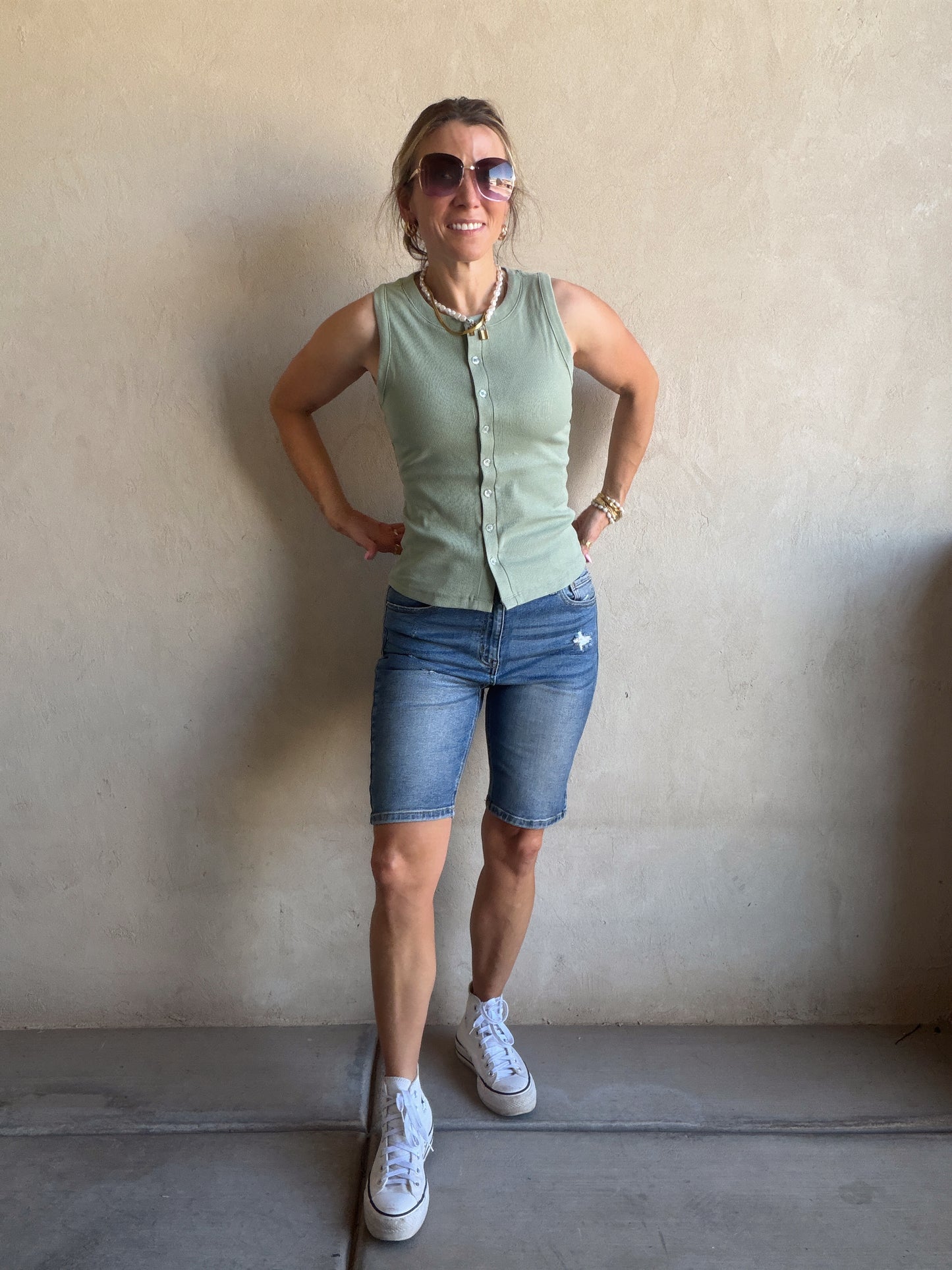 Whitney Ribbed Sleeveless Tank in Sage