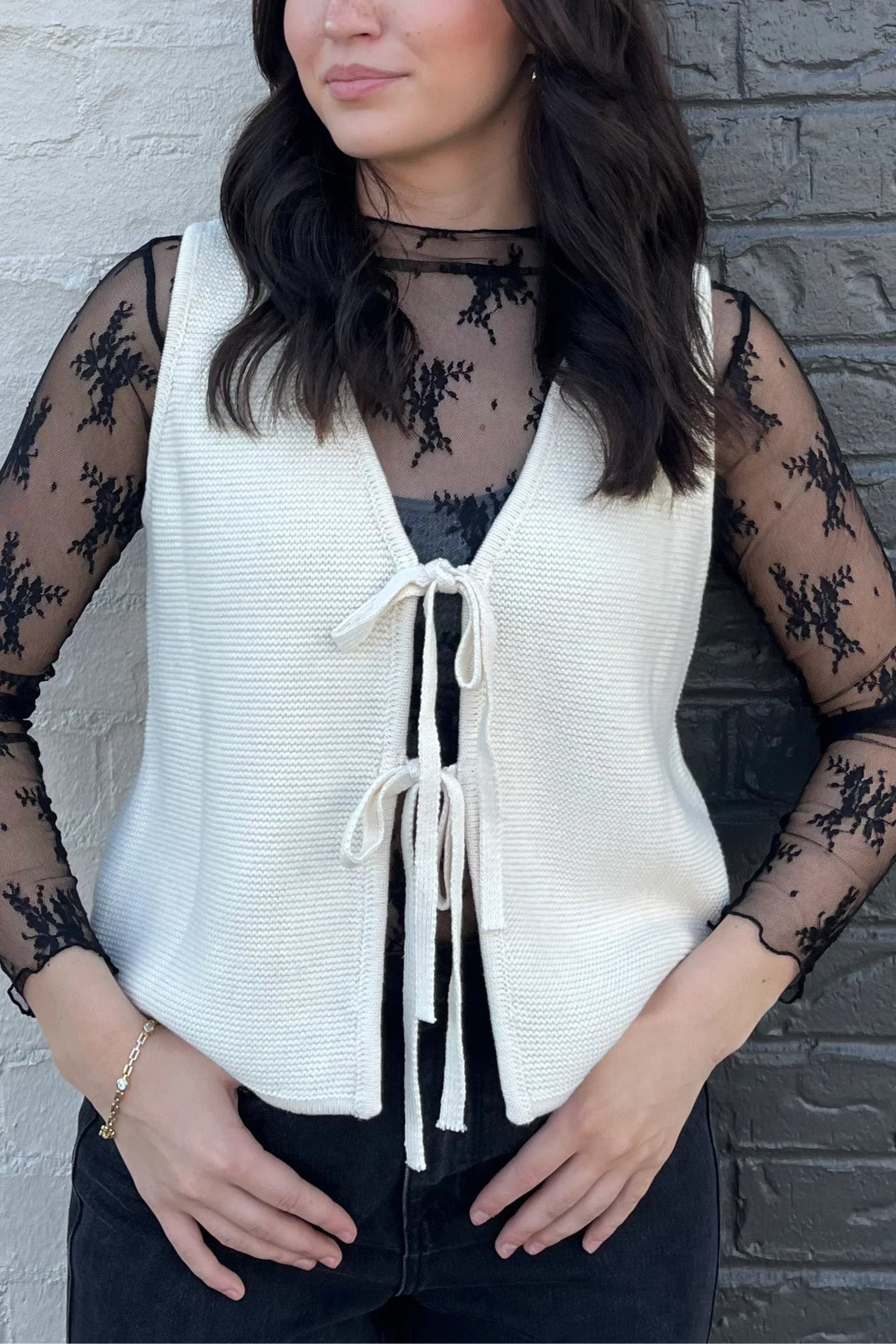 Kylie Knit Tie Vest in Ivory