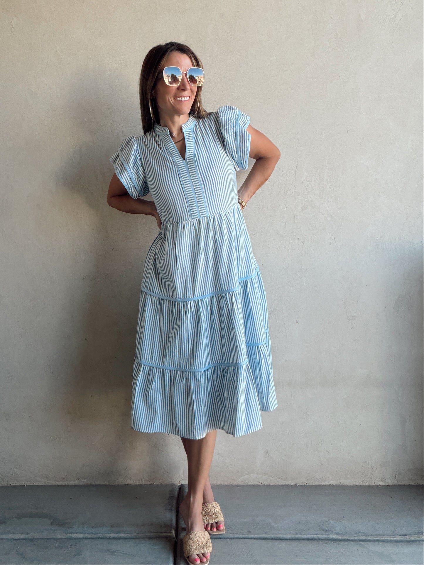 Cecilia Striped Dress in Blue & White