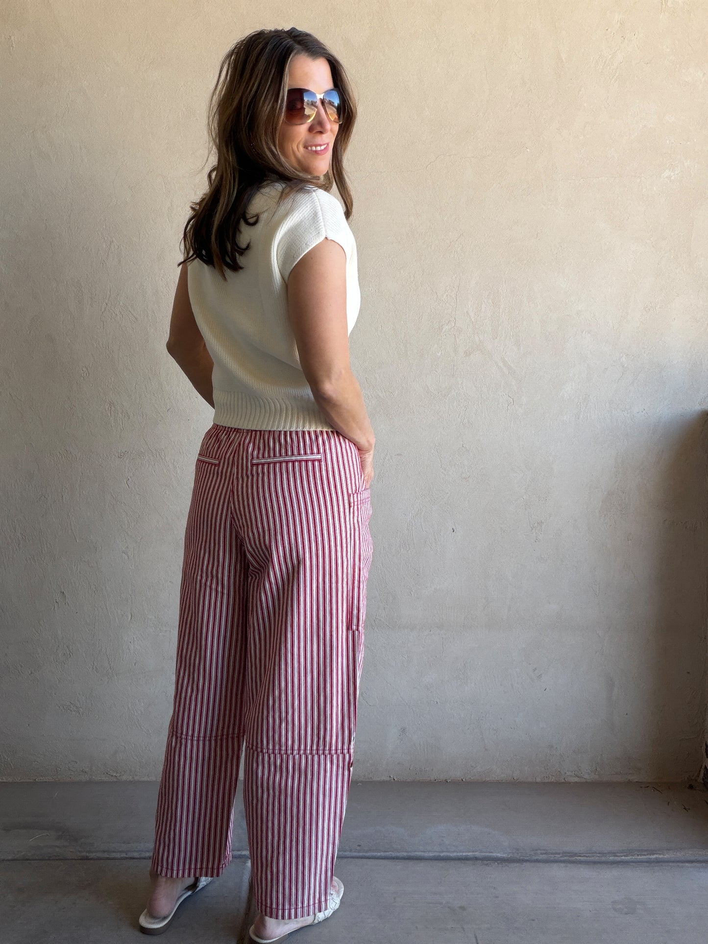 Striped Barrel Pant in Red
