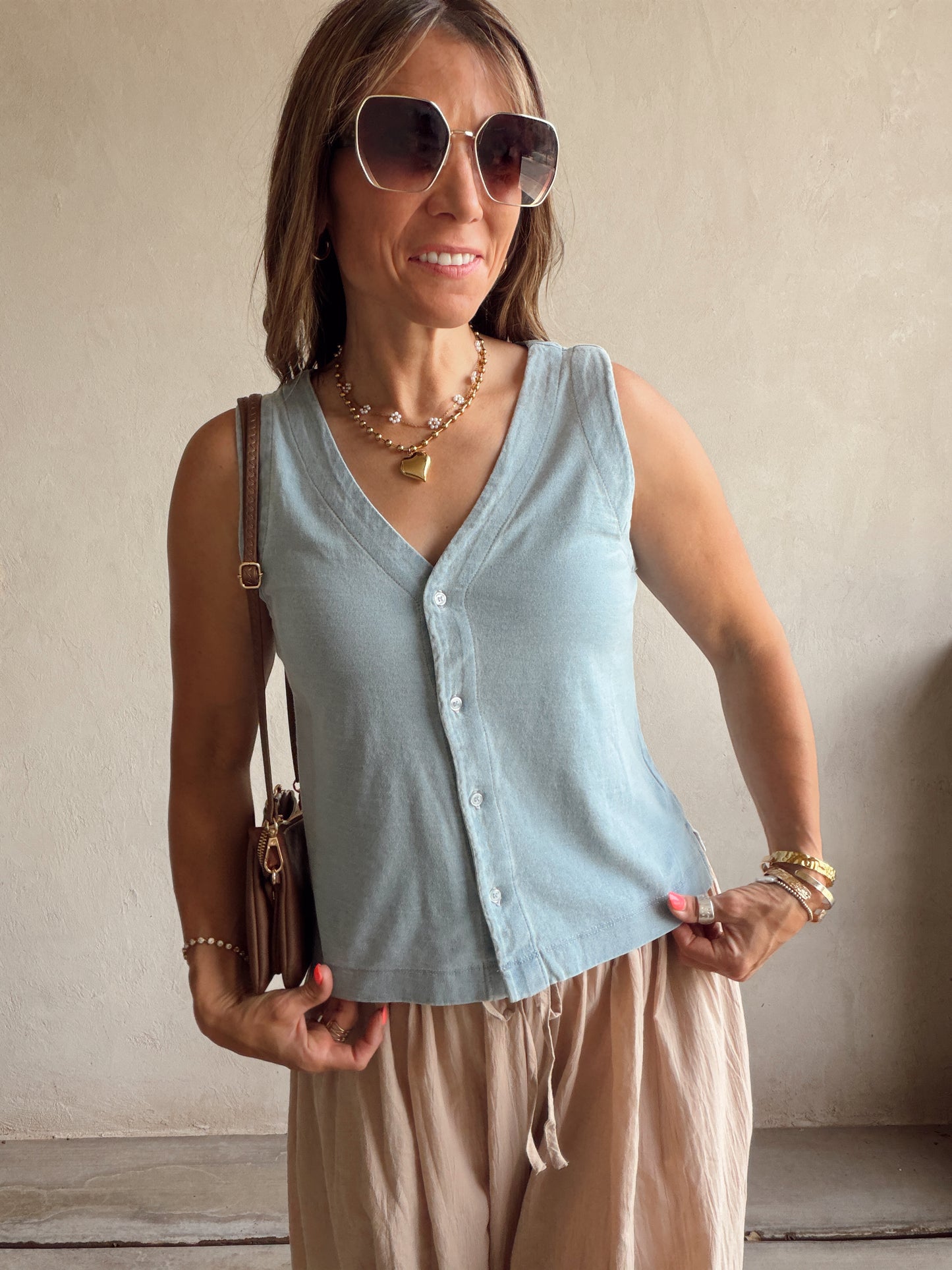 Arrow V-Neck Tank in Blue