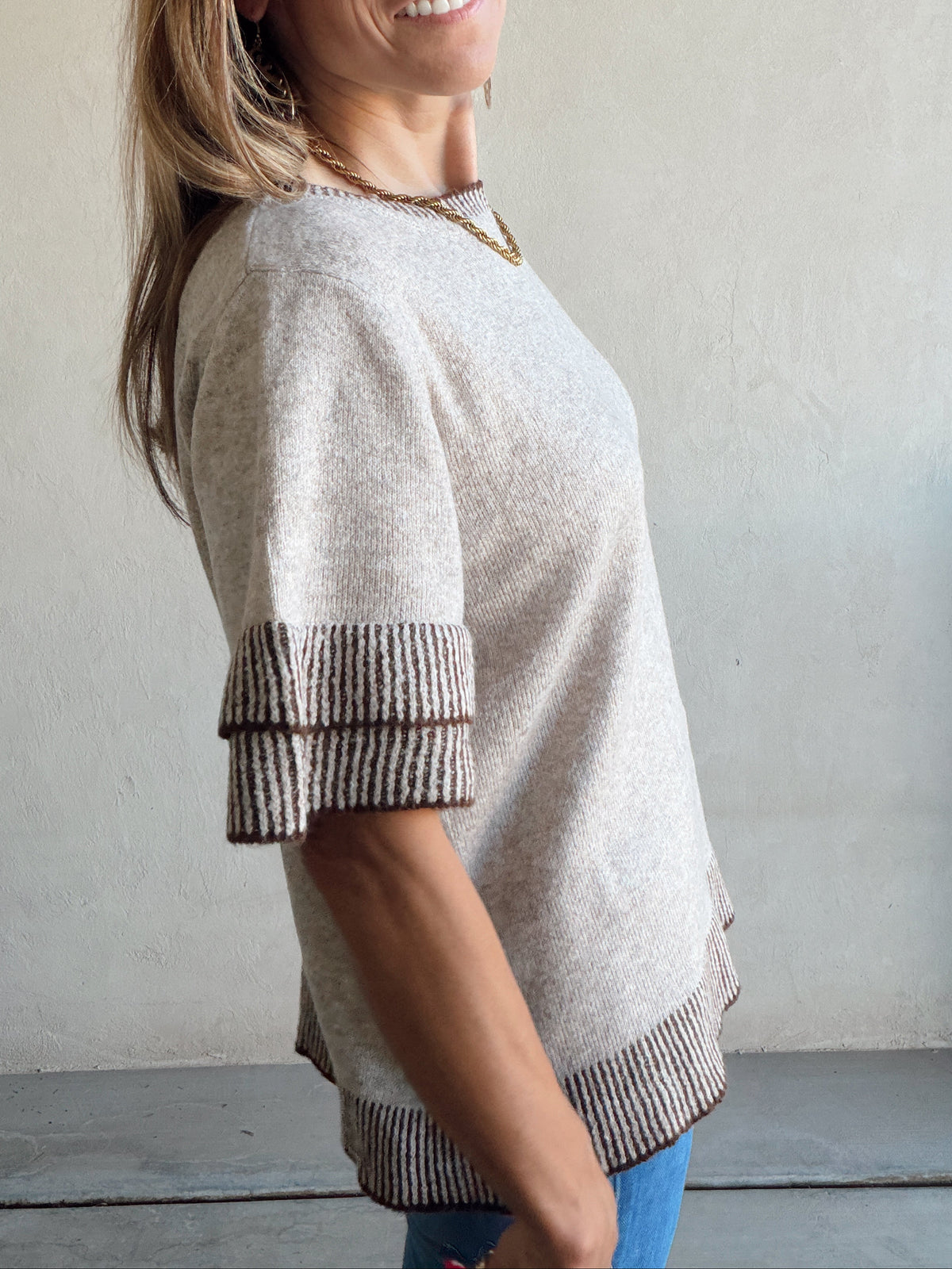 Teresa Sweater in Beige & Chocolate