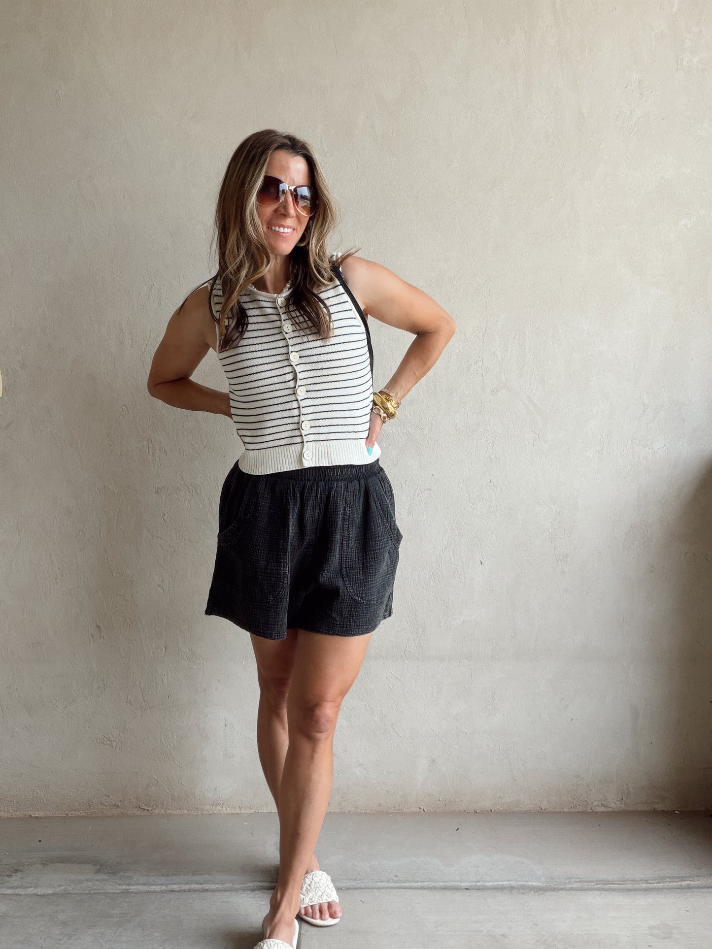 Kiley Striped Tank in Cream & Black