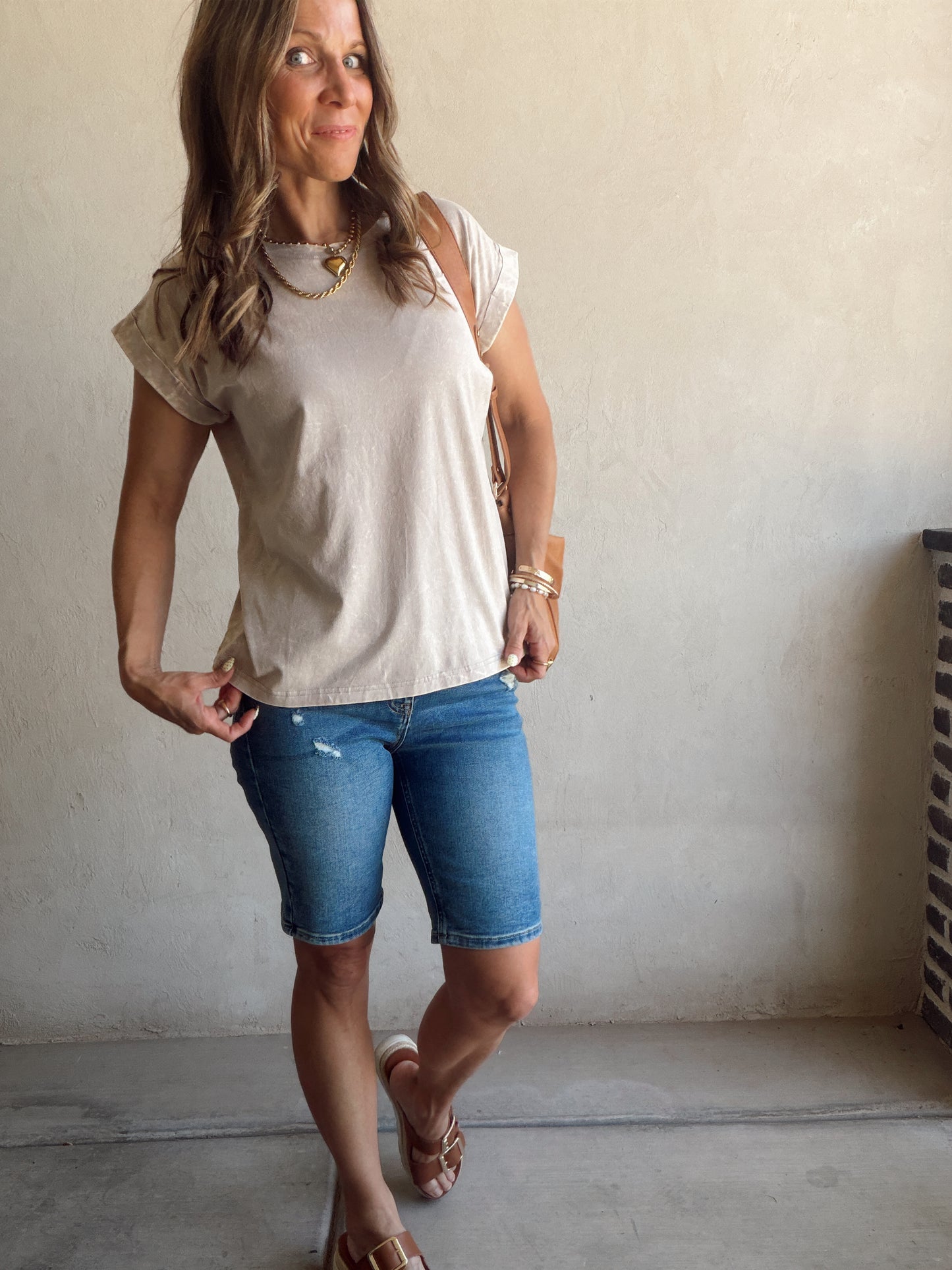 Amber Mineral Washed Top in Tan