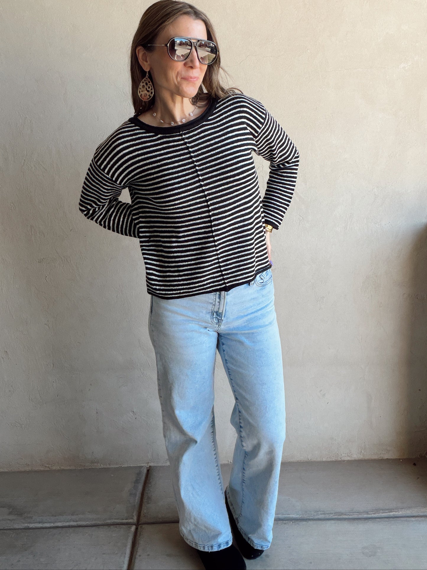 Maddie Stripe Sweater in Black & Ivory