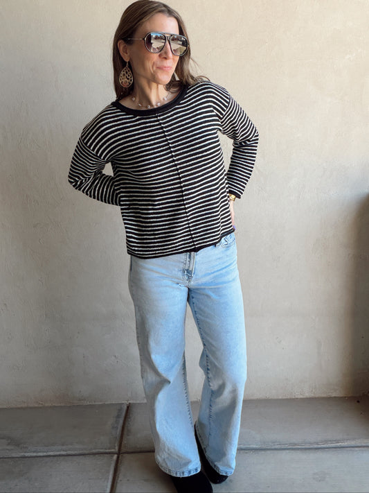 Maddie Stripe Sweater in Black & Ivory