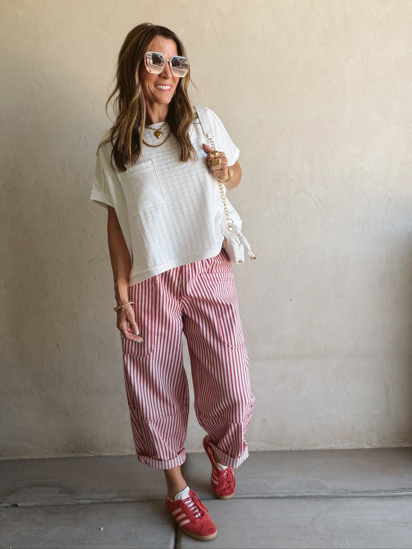 Striped Barrel Pant in Red